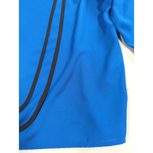 VTG Bali Corp Blue Black Trim Blouse 100% Polyester Made In Canada XL - Picture 8 of 11